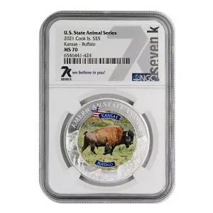 2021年クック諸島米国州動物シリーズ カンザス州バッファロー NGC MS70
