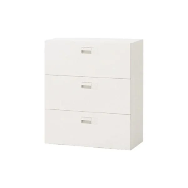 eS cabinet エスキャビネット 書庫 収納 3段引き出しタイプ(下段用) スマートロック(オートロック機構) ホワイト ラッチ付き 幅900×奥行450×高さ1038mm