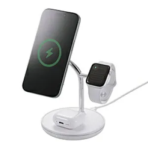 ELECOM(エレコム) ワイヤレス充電器 スタンド型 マグネット対応 3in1 15W MfM認証 Apple Watch高速モジュール ホワイト W-MS07WH ［マルチ型 /Qi2 15W対応］ WMS07WH
