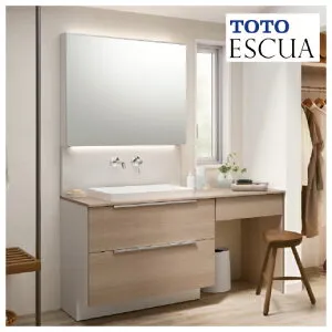 【最大3万円クーポン配布中★27日09:59まで】洗面化粧台 エスクア 間口1500mm TOTO [ESCUA07] ミラー一面鏡（自動・上下間接照明・調色機能付き） セットプラン メーカー直送