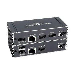 4K60Hz65MHDMIKVMエクステンダー、USBKVMコントロール対応HDMIエクステンダー(RJ45接続、Cat5e/Cat6ケーブル使用時65M対応、POC機能搭載、ループサポート対応)USBキーボード・マウス対応PC用コンピュ…
