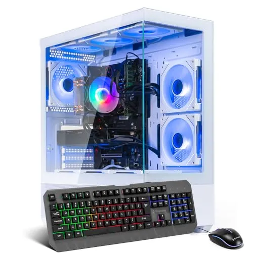 Evounic Gaming PC ホワイト コンピューター デスクトップ ? i7 Xeon E5 3.20GHz、GeForce GT 1030、16GB RAM、512GB SSD + 1TB HDD、WiFi 6 & BT 5.4、9× ARGBフ