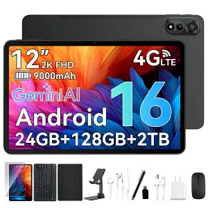 【限定クーポンで24,900円】Nexall N90 タブレット Android 16 12インチ 24GB+128GB アンドロイド Tablet YouTube視聴 8コアCPU Wi-Fiモデル 大画面 9000mAh大容量 急速充電 4G LTE通話 16MP/8MPカメラ 高速動作 画面分