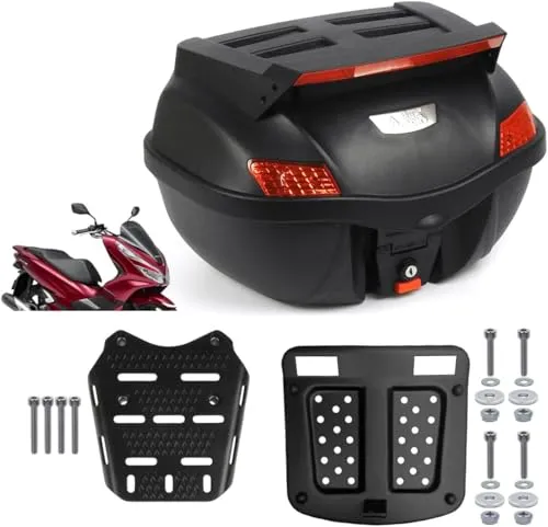 PCX専用 ボックス&キャリアセット 容量29L 取付簡単 PCX リアボックス トップケース リアキャリア 専用 ベースプレート バイク ケース ホンダ 適応車種：(PCX-2014~2025)) (EMT-ブラック-35D)