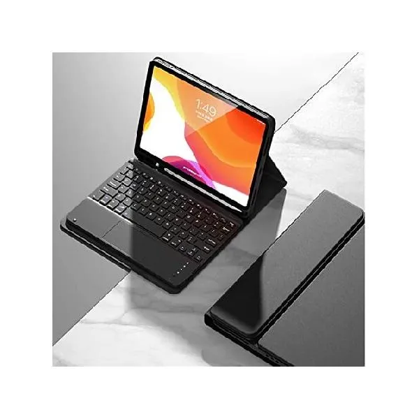 for iPad 6th/5th Gen 9.7'' Air2 Keyboard Case iPad 5 iPad 6 Slim Smart Magnetic Detachable Bluetooth Keyboard Trackpad Cute Color Keycap (Bla_並行輸入
