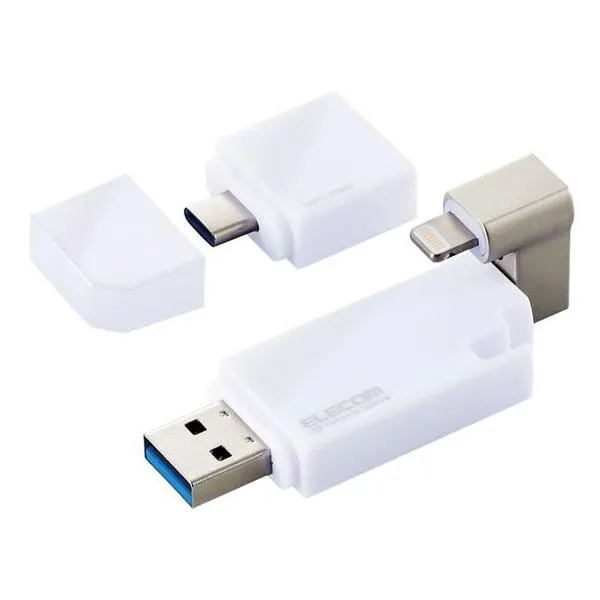 【お取り寄せ】エレコム LightningUSBメモリ 32GB TypeC変換 MF-LGU3B032GWH ＵＳＢメモリ 外付けドライブ パソコン 家電
