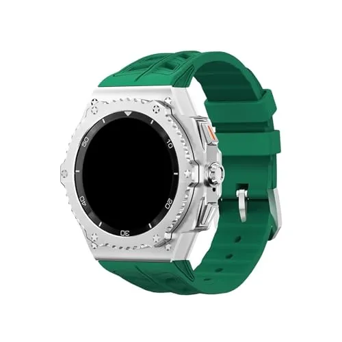 合金メタルケース改造キット、Samsung Galaxy Watch 8 40mm 8Classic 46mm用シリコンブレスレット交換キット(Silver-green,For 8Classic 46mm)