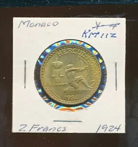 モナコ - 2フラン - 1924年 - 真鍮 - 希少BU - #8184