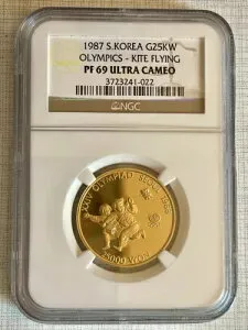 韓国 1987 オリンピック凧揚げ 25,000 ウォン 1/2 オンス ゴールド NGC PF69 UC Sku# 4169