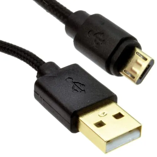 Kenable 編組 ゴールド USB 2.0 A to MICRO B 高速充電ケーブル 24AWG ========(~6インチ) ブラック