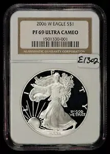 2006-W 1 オンス アメリカン シルバー イーグル プルーフ - ブラウン ラベル - NGC PF 69 UC - SKU-E1302