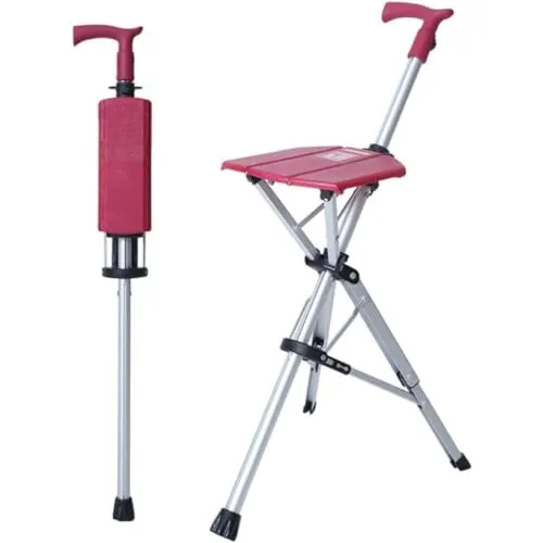 Kisigim シート付き折り畳み式ステッキ (収納サイズ88.5cm-展開サイズ71.5cm), 老人用杖, アルミニウム杖, シート付き杖、 ポータブル 杖椅子 人間工学に基づいたシート、 ライト、 折りたたみ杖 移動補助 高齢者用杖 (B)