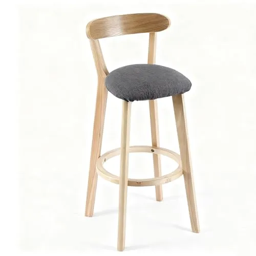 FXLKLUXE カウンターチェア 木製 ハイチェア カウンター椅子 無垢材製 座面の高さ 50cm/60cm/70cm/80cm 安定感 バーカウンター椅子 木製チェア カウンタースツール ラウンド フットレストと背もたれ付きで快適 レストラン、バー、カ