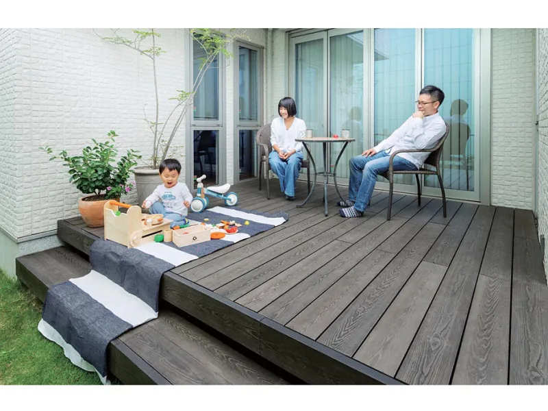 ウッドデッキ(工事費込み) 彩木ガーデンデッキDG[幅:2700mm 奥行:5500mm 床高さ:調整束4050(401mm～500mm) カラータイプ:ミックオーク(木目調)] MINO | 0.5坪/0.75坪/1.5間/2間/2.5間/1.5坪/2坪/4尺/5尺/6尺/7尺/8尺/9尺/10尺/90cm/180cm/4m ウッドパネル ウリン キット テラ