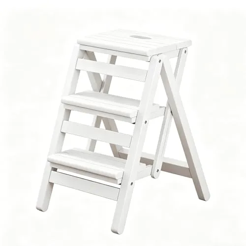 JTKXM 踏み台 折りたたみ式 2/3/4段 椅子,脚立 折り畳み,ステップ 台,足台,幅広ステップ, 軽量, 木製,安定・安全・無垢材, 省スペース収納,頑丈 耐荷重150kg,おしゃれデザイン, 室内外兼用, 子供・高齢者も安心使用,台所用,収納棚・