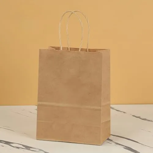Kivrona クラフト紙 手提げ袋 100枚セット 無地 厚手 再利用可能 ラッピング用 プレゼント・結婚式・クリスマス等に最適 業務用対応 ハンドバッグ風 DIY包装袋 (24*17*27,ラクダ色)