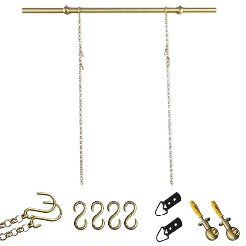 ピクチャーレール ゴールドチェーン付き調節可能なピクチャーレールハンギングロッド 頑丈なギャラリー用ピクチャーレールフックとチェーン、 フレーム、絵画、写真ディスプレイ、アートギャラリー用壁掛けトラックプログラム(1.70m (66.9in))