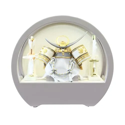 五月人形 兜ケース飾り はんなりかぶと グレージュ 上杉ゴールド 上杉兜 アクリルケース 横幅36×奥行19.5×高さ32.5cm SP25504C-2