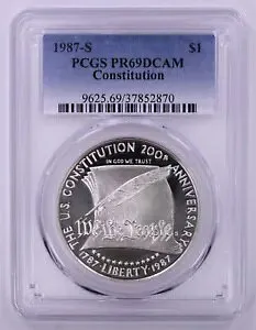 1987-S $1 憲法、PCGS PR69DCAM プルーフ コイン