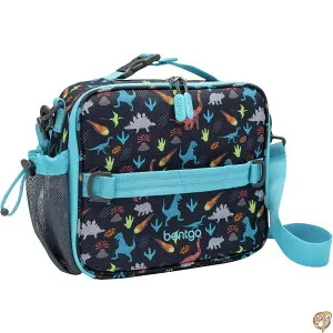 【5日最大1500円クーポン】Bentgo Kids Lunch Bag - Durable, Double Insulated, Water-Resistant Fabric, Interior & Exterior Zippered Pockets, Water Bottle Holder Ideal for Children 3+ (Dinosaur)