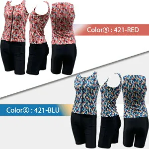 【ポイント3倍対象商品！24日(金)20:00-27日(月)9:59まで】フィットネス水着 セパレート水着 レディース パットポケット付き スナップ付き ジム プール用 水泳 練習着 MASHALO マシャロ 女性 前開