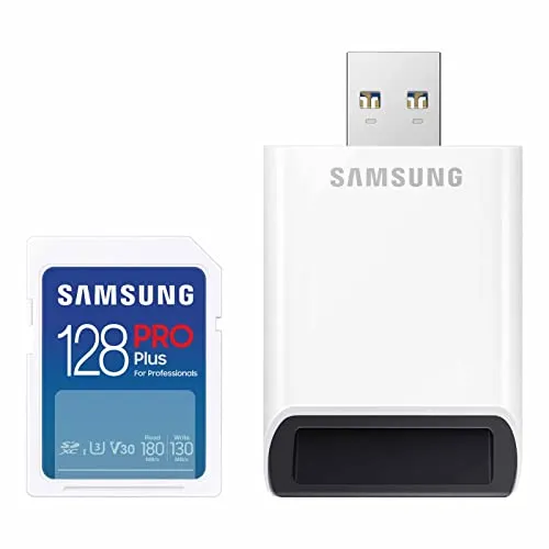 Samsung PRO Plus フルサイズ 128GB SDXC メモリーカード + リーダー 最大180MB/秒 フルHD & 4K UHD UHS-I C10 U3 V30 デジタル一眼レフカメラ ミラーレスカメラ PC MB-SD128SB/AM