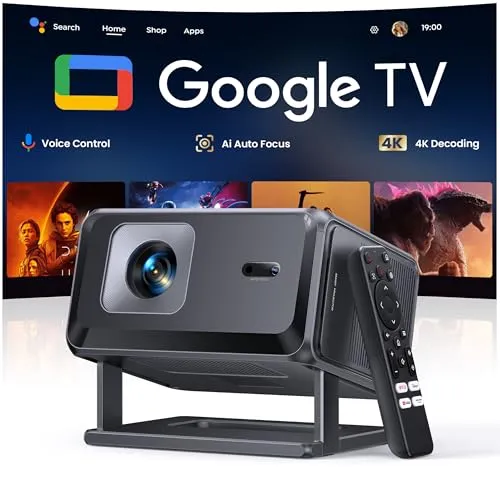 Google TV・AI搭載&プロジェクター 天井投影 家庭用【Netflix対応・YouTube・Prime Video 10,000+アプリ】4K対応1080P 短焦点プロジェクター［オートフォーカス＆自動台形補正］WIFI6&Bluetooth5.4