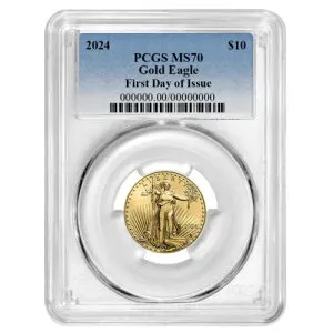 2024 $10 アメリカン ゴールド イーグル 1/4 オンス PCGS MS70 FDOI ブルー ラベル