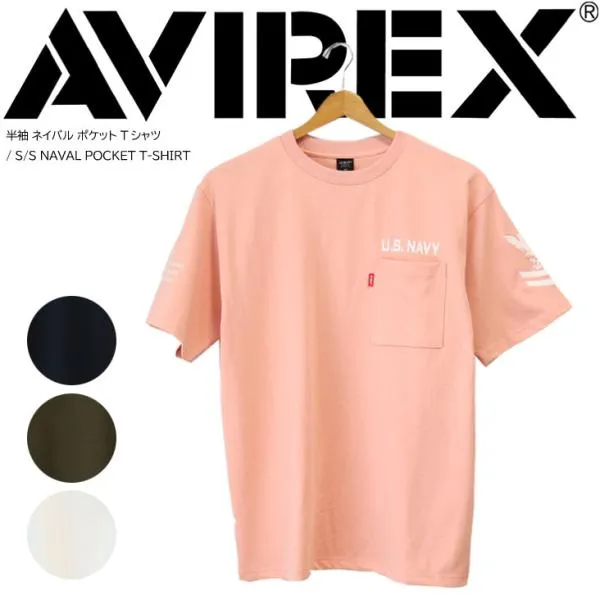 AVIREX アヴィレックス ポケット半袖Ｔ デザイン プルオーバー 刺繍 ミリタリー かっこいい ゆったり シンプル カジュアル アビレックス U.S.NAVY 速乾性