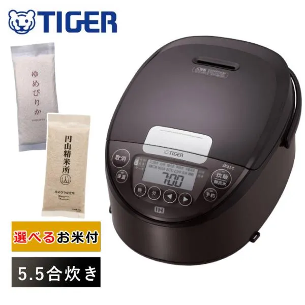 （5.5合炊き）タイガー魔法瓶 IHジャー炊飯器 炊きたて JPW-D100T ブラウン ゆめぴりか2合セット（ラッピング不可）