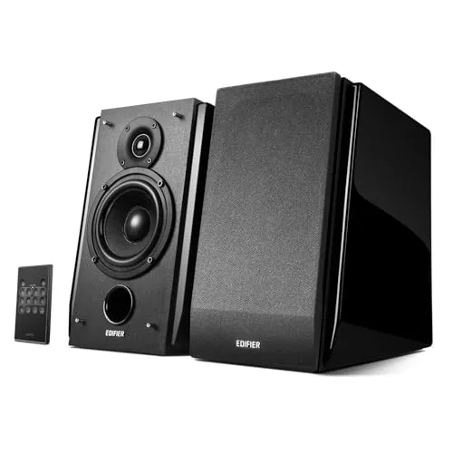 Edifier R1850DB アクティブブックシェルフスピーカー 70W RMS 2 ウェイ Bluetooth5.1 木製 2台1組 黒 アンプ内蔵 Hi-Fi 中音質 木製キャビネット リモコン付き PC/TV/PS5 対応 光/同軸/RCA/AUX