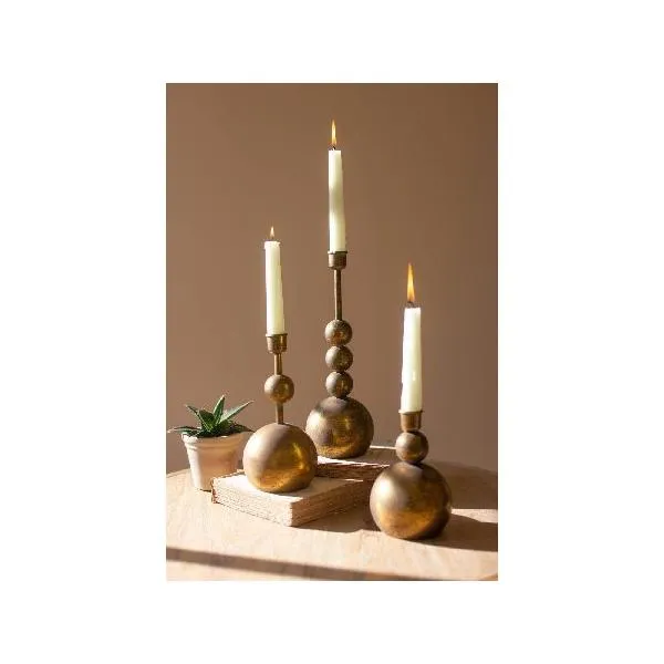 Kalalou CLL2695 アンティーク真鍮テーパーキャンドルホルダー 高さ11.5インチ 3個セット