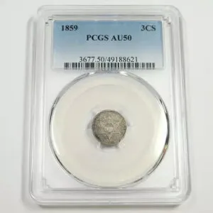 1859 P PCGS AU50 - 3 セント スリー セント シルバー トライム - 3c US コイン #49787A