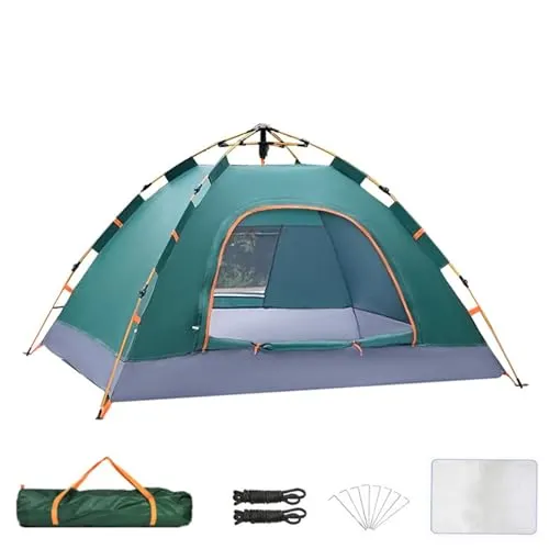 JTKXM テント 4人用 キャンプテント 軽量 シルバーコーティング 日焼け防止効果アップ ポップアップテント 防水 防風 tent 大型 ?篷 四面メッシュ 紫外線防止 登山 キャンプ ピクニック 多機能 軽量 お花見 通気性 登山 釣り 防災用 収納