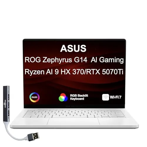 ASUS ROG Zephyrus ゲーミングノートパソコン 14インチ 120Hz OLED 2.8K 500 nits DCI-P3 100% (AMD Ryzen AI 9 HX 370、GeForce RTX 5070 Ti 12GB、32GB L
