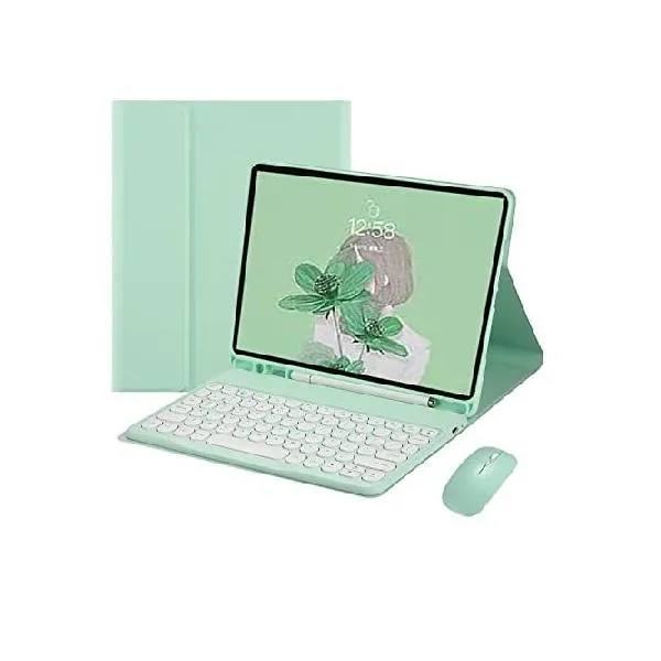 QYiiD Keyboard Case for iPad 9th/8th/7th Generation 10.2 inch, Stand Folio Detachable Cute Round Key Keyboard Mouse Cover Soft TPU Back Case _並行輸入