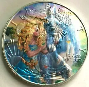 プリンセスフェアリーとユニコーン - アメリカン シルバー イーグル 1オンス 0.999 シルバー ドル コイン