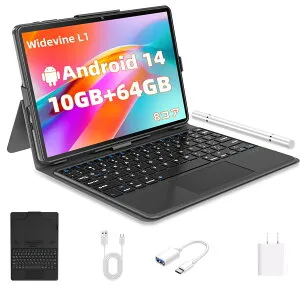 【Android14タブレット】 アンドロイド14 タブレット 10インチ wi-fiモデル キーボード付き 10GB+64GB+1TB拡張、8コア CPU 2.4G/5GHzWiFi+BT5.0+8MP/5MPカメラ+Widevine L1+GMS+6000mAh+USB-C 18W充電+ IPS 大画面+GMS+GPS