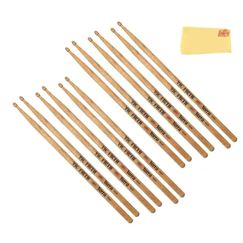 Vic Firth American Classic X5AT Terra シリーズ ウッドチップ ドラムスティック - 6パックバンドル Austin Bazaar ポリッシングクロス