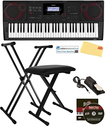 Casio CT-X3000 Keyboard Bundle with Adjustable Stand, Bench, Sustain Pedal, Online Lessons, Austin Bazaar Instructional DVD, and