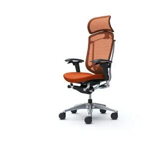 オカムラ OKAMURA コンテッサセコンダ 可動肘 座クッション 大型ヘッド5本脚 ポリッシュ ブラック ランバー付ハンガー無 張地色オレンジレッド 【品番：CC87BS-FPD8】