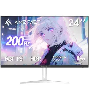 Amzfast 24インチ ゲーミングモニター白 200Hz/1ms MPRT/Fast IPS/FHD/HDR/Adaptive Sync/目に優しい/HDMI+DP搭載/75x75VESA/5年保証/AMZG24X1W（ホワイト）