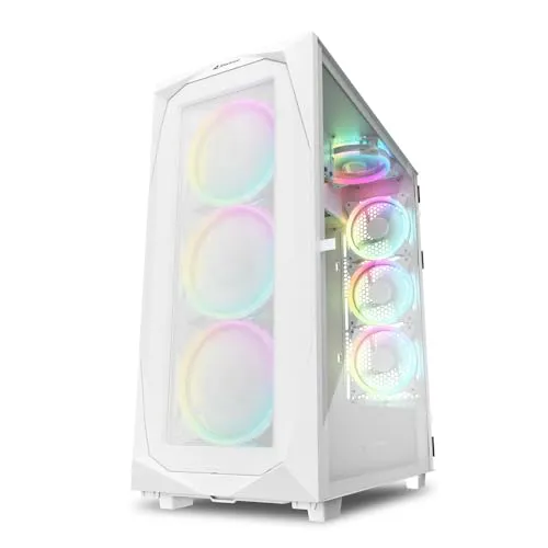 Sharkoon ゲーミングPCケース REV300 White ARGBファン7基搭載 ATX/E-ATX/Micro-ATX/Mini-ITX規格対応 強化ガラス マザーボード90度倒立構造 SHA-REV300 WT 日本正規代理店品