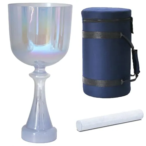 ラベンダー色のハンドホールドサウンドボウル ヨガ瞑想とサウンドバス用 ハンドル付きクリスタルシンギングボウル キャリーケースとスエードマレット付き(440Hz,7inch C note)