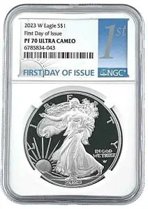 2023 W シルバーイーグルプルーフ NGC PF70 UC - 初日発行ラベル