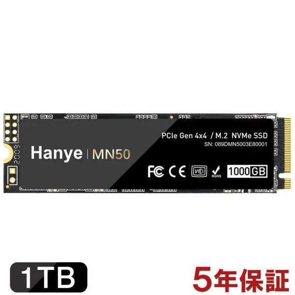Hanye SSD 1TB 3D NAND TLC PCIe Gen4x4 M.2 NVMe 2280 R:4900MB/s W:4600MB/s MN50 正規代理店品 国内5年保証 翌日配達 送料無料