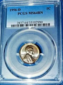 1956-D 1C RD リンカーン・セント-PCGS MS64BN--389-1