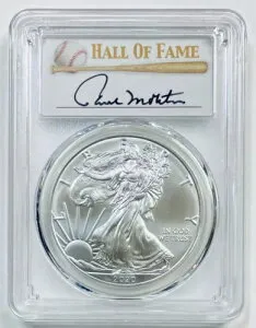 2020-(P) $1 シルバー イーグル PCGS MS70 緊急発行 FDI HOF ポール モリター ポップ 25