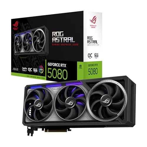 ASUS ROG Astral GeForce RTX? 5080 OC Edition ゲーミンググラフィックスカード (PCIeR 5.0、16GB GDDR7、HDMIR/DP 2.1、3.8スロット、4ファンデザイン、Axial-techファン、特