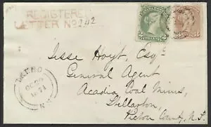 1871 年製 ラージ クイーン/スモール クイーン登録カバー Truro NS から Stellarton 2 リング 54?